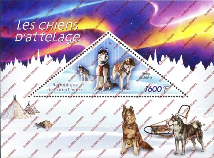 Ivory Coast 2016 Sled Dogs Illegal Stamp Souvenir Sheet of 1