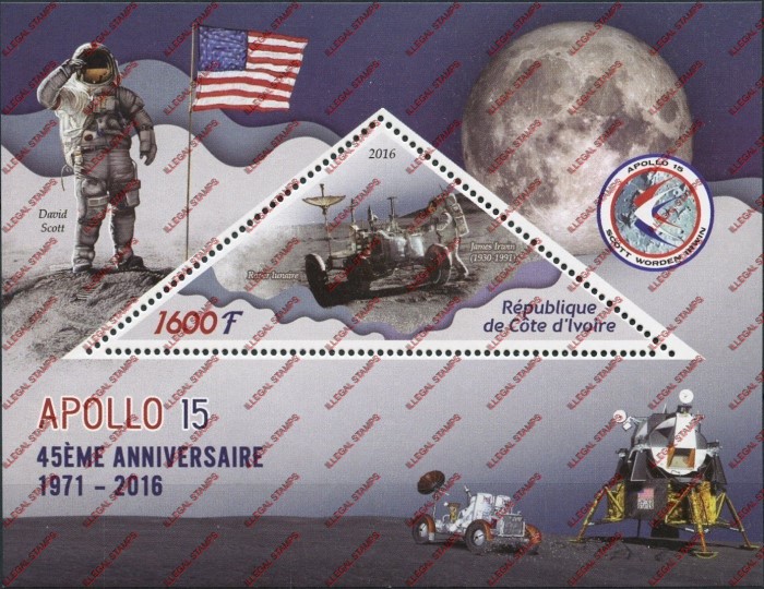 Ivory Coast 2016 Space Apollo 15 Illegal Stamp Souvenir Sheet of 1
