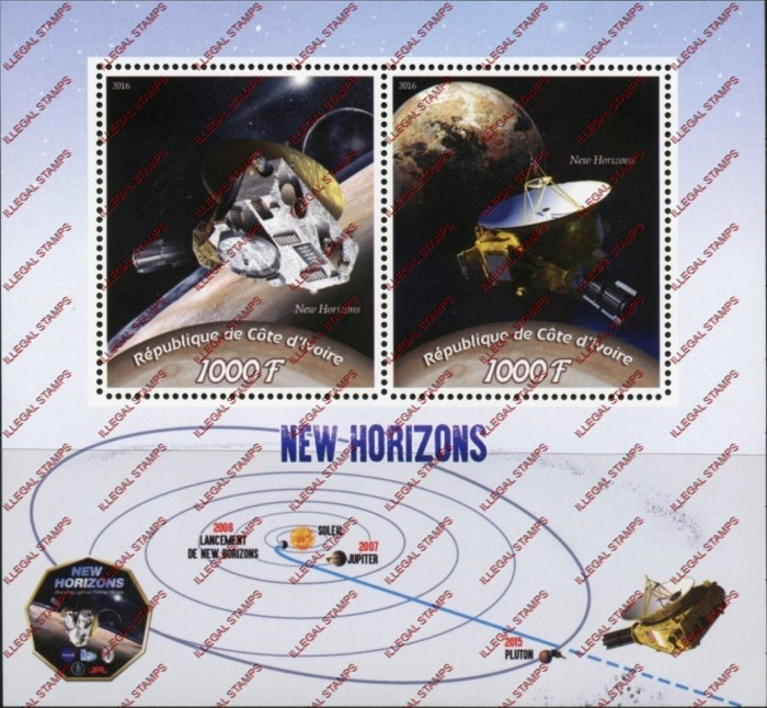 Ivory Coast 2016 Space New Horizons Illegal Stamp Souvenir Sheet of 2