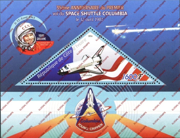 Ivory Coast 2016 Space Shuttle Columbia Illegal Stamp Souvenir Sheet of 1