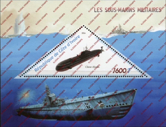 Ivory Coast 2016 Submarines Illegal Stamp Souvenir Sheet of 1
