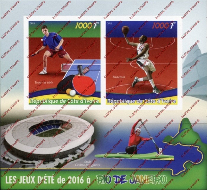 Ivory Coast 2016 Summer Olympic Games Illegal Stamp Souvenir Sheet of 2