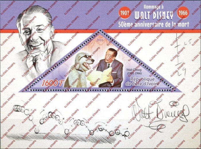 Ivory Coast 2016 Walt Disney Illegal Stamp Souvenir Sheet of 1