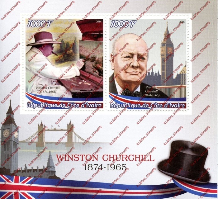 Ivory Coast 2016 Winston Churchill Illegal Stamp Souvenir Sheet of 2
