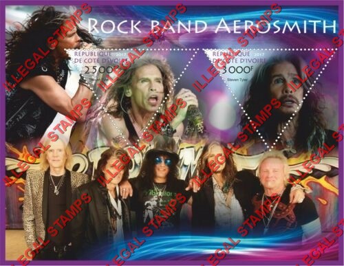 Ivory Coast 2017 Aerosmith Rock Band Steven Tyler Illegal Stamp Souvenir Sheet of 2