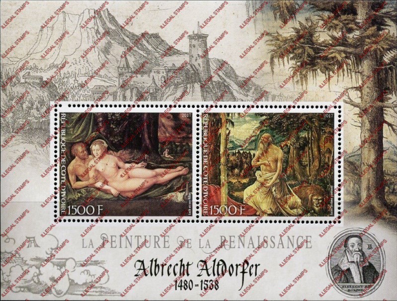 Ivory Coast 2017 Art Paintings Albrecht Altdorfer Illegal Stamp Souvenir Sheet of 2