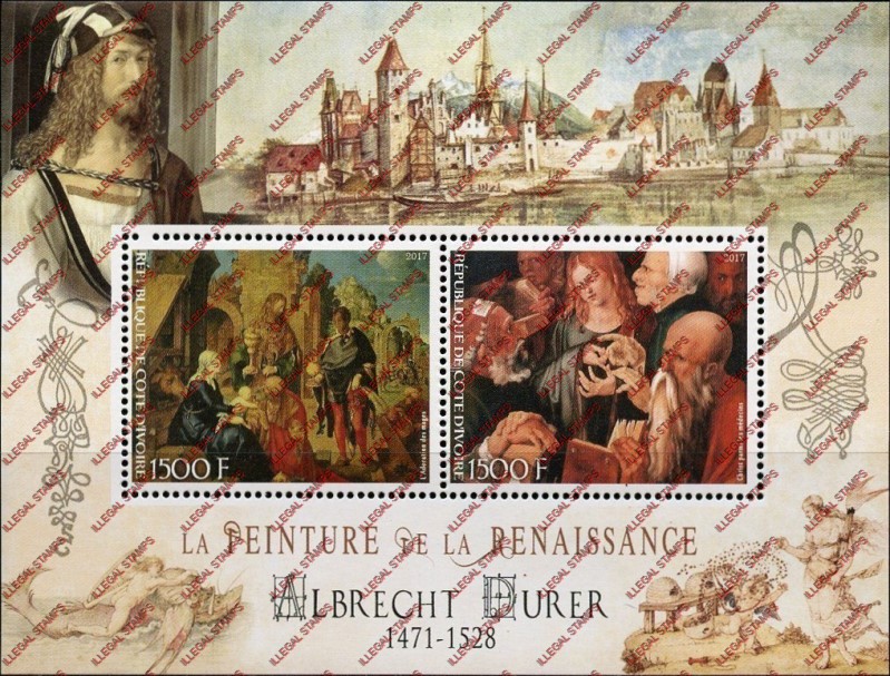 Ivory Coast 2017 Art Paintings Albrecht Durer Illegal Stamp Souvenir Sheet of 2