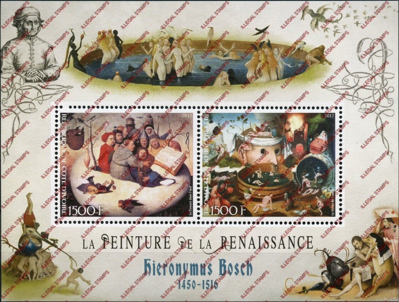 Ivory Coast 2017 Art Paintings Hieronymus Bosch Illegal Stamp Souvenir Sheet of 2