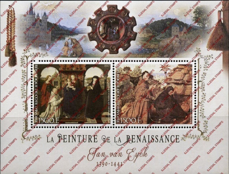 Ivory Coast 2017 Art Paintings Jan van Eyck Illegal Stamp Souvenir Sheet of 2