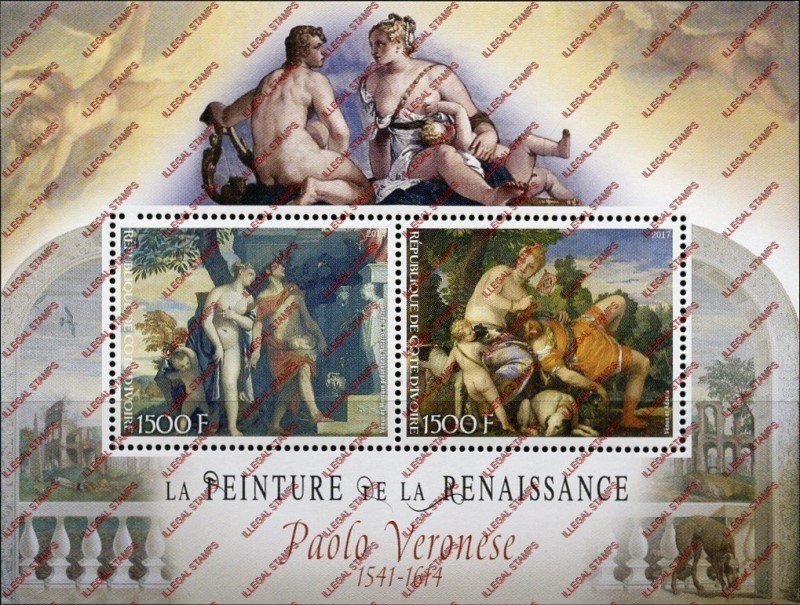 Ivory Coast 2017 Art Paintings Paolo Veronese Illegal Stamp Souvenir Sheet of 2