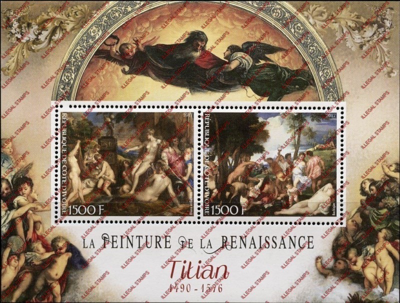Ivory Coast 2017 Art Paintings Titian Illegal Stamp Souvenir Sheet of 2