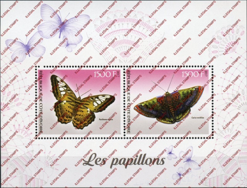 Ivory Coast 2017 Butterflies Illegal Stamp Souvenir Sheet of 2