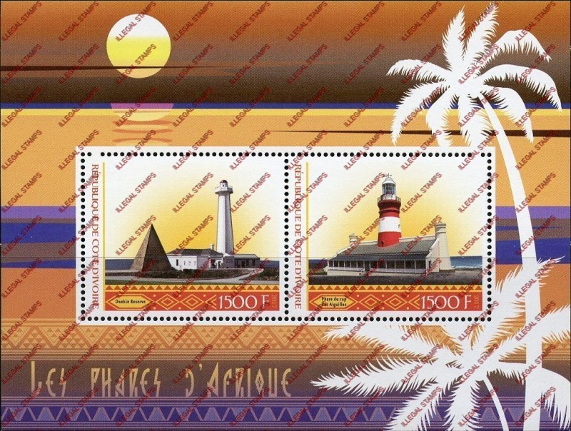 Ivory Coast 2017 Lighthouses Illegal Stamp Souvenir Sheet of 2
