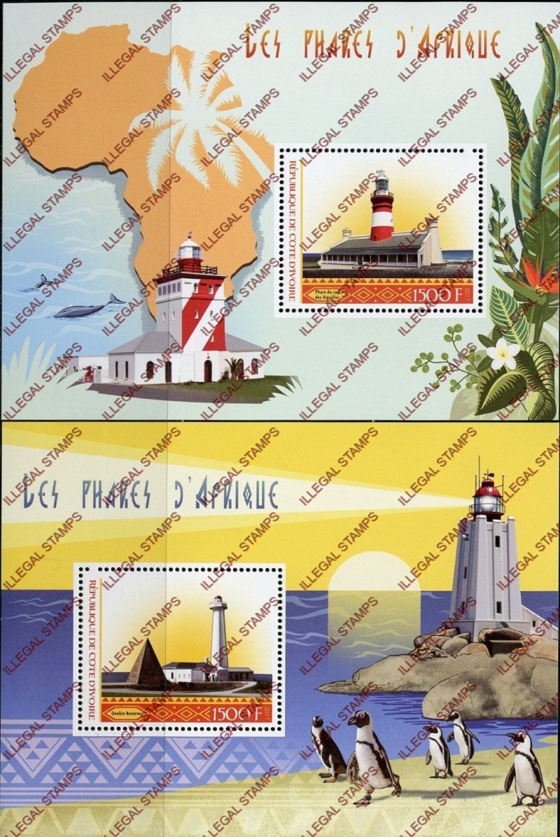 Ivory Coast 2017 Lighthouses Illegal Stamp Souvenir Sheets of 1