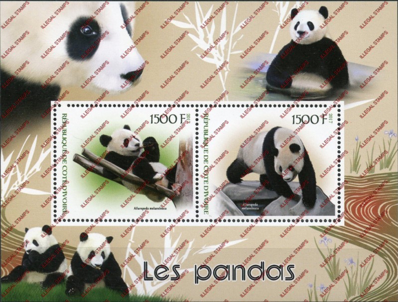 Ivory Coast 2017 Pandas Illegal Stamp Souvenir Sheet of 2