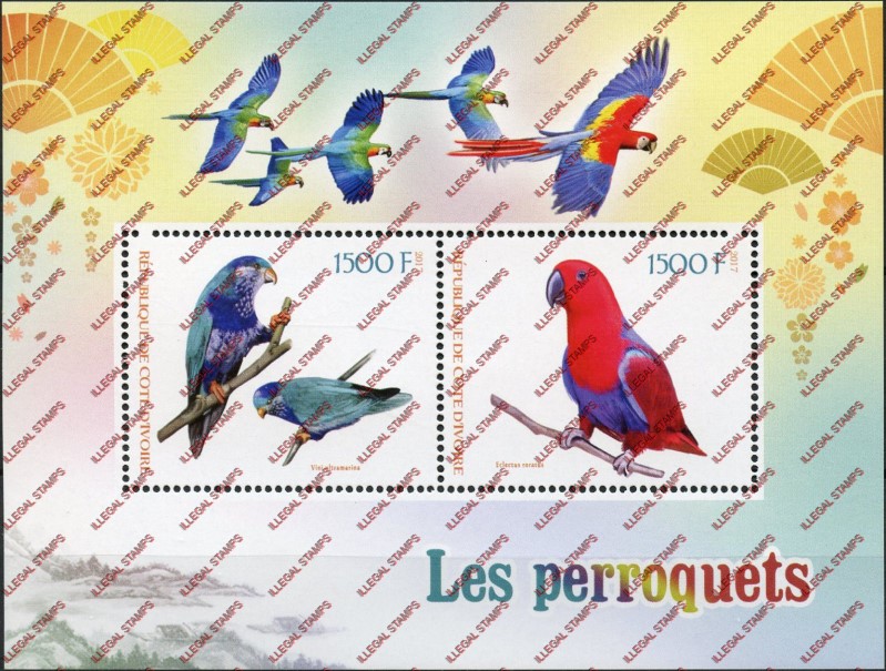 Ivory Coast 2017 Parrots Illegal Stamp Souvenir Sheet of 2