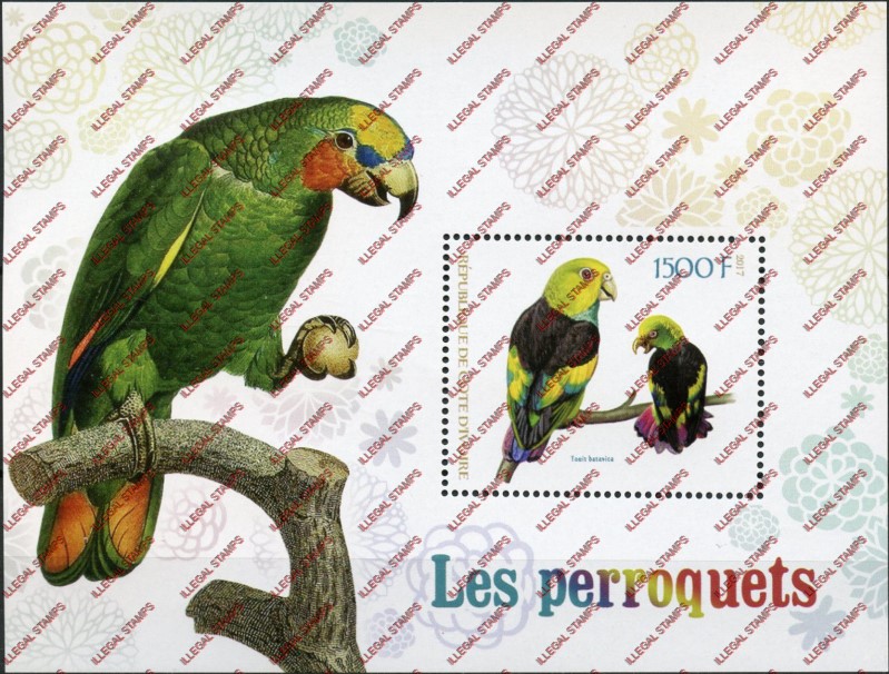 Ivory Coast 2017 Parrots Illegal Stamp Souvenir Sheet of 1