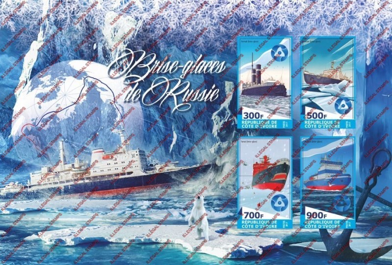 Ivory Coast 2017 Polar Ships Russia Illegal Stamp Souvenir Sheet of 4