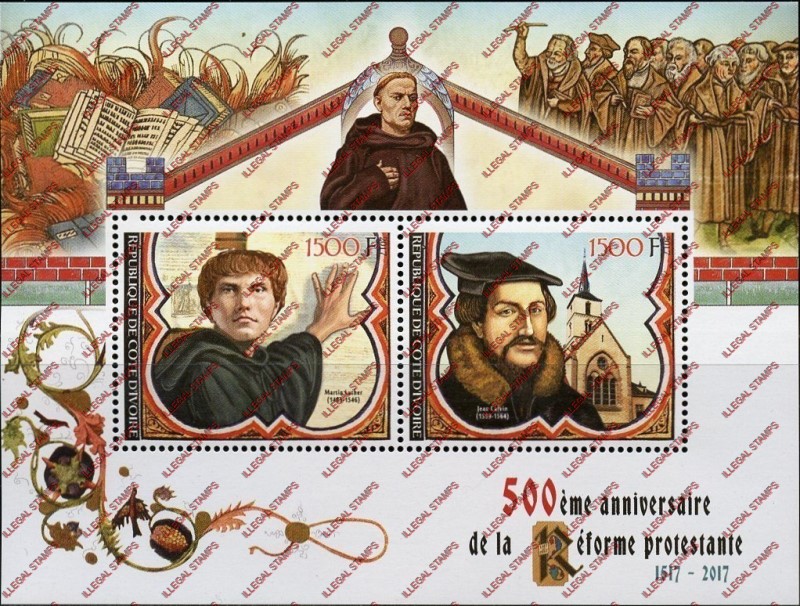 Ivory Coast 2017 Protestant Reformation Illegal Stamp Souvenir Sheet of 2