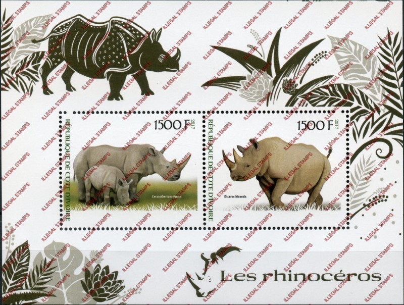 Ivory Coast 2017 Rhinos Illegal Stamp Souvenir Sheet of 2