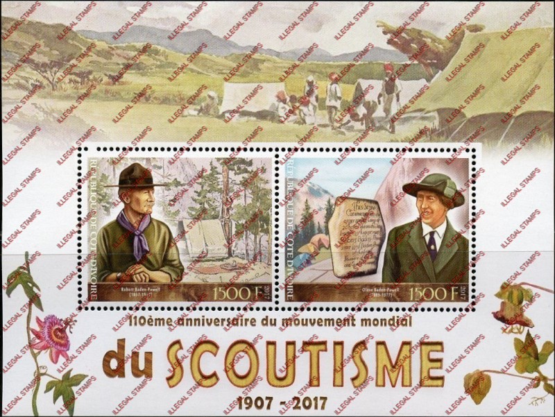 Ivory Coast 2017 Scouting Scoutism Illegal Stamp Souvenir Sheet of 2