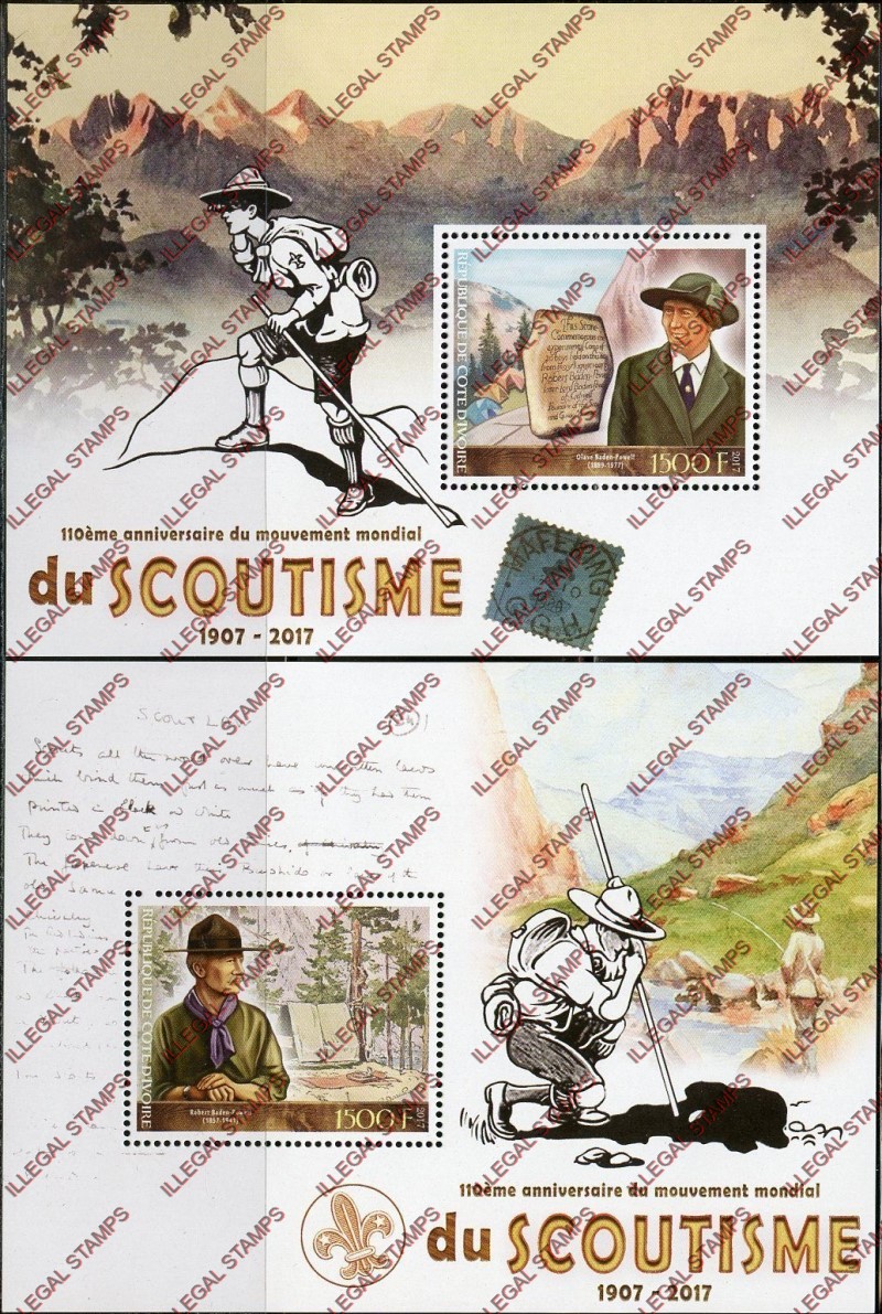 Ivory Coast 2017 Scouting Scoutism Illegal Stamp Souvenir Sheets of 1