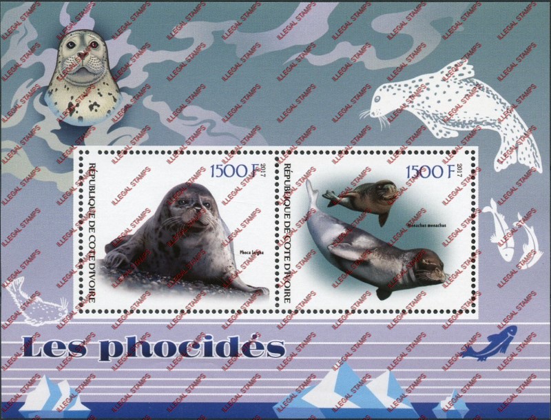 Ivory Coast 2017 Seals Illegal Stamp Souvenir Sheet of 2