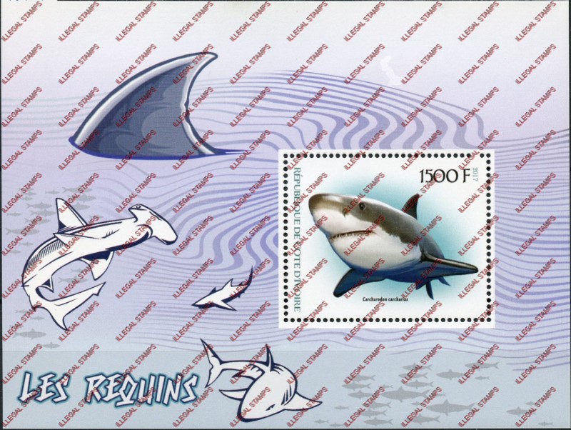 Ivory Coast 2017 Sharks Illegal Stamp Souvenir Sheet of 1