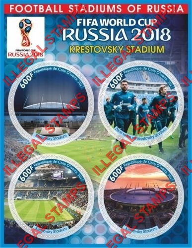 Ivory Coast 2017 World Cup Soccer (Football) Stadiums (Different) Illegal Stamp Souvenir Sheet of 4