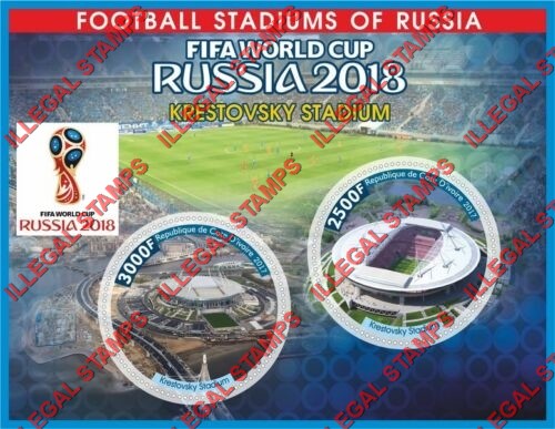 Ivory Coast 2017 World Cup Soccer (Football) Stadiums (Different) Illegal Stamp Souvenir Sheet of 2