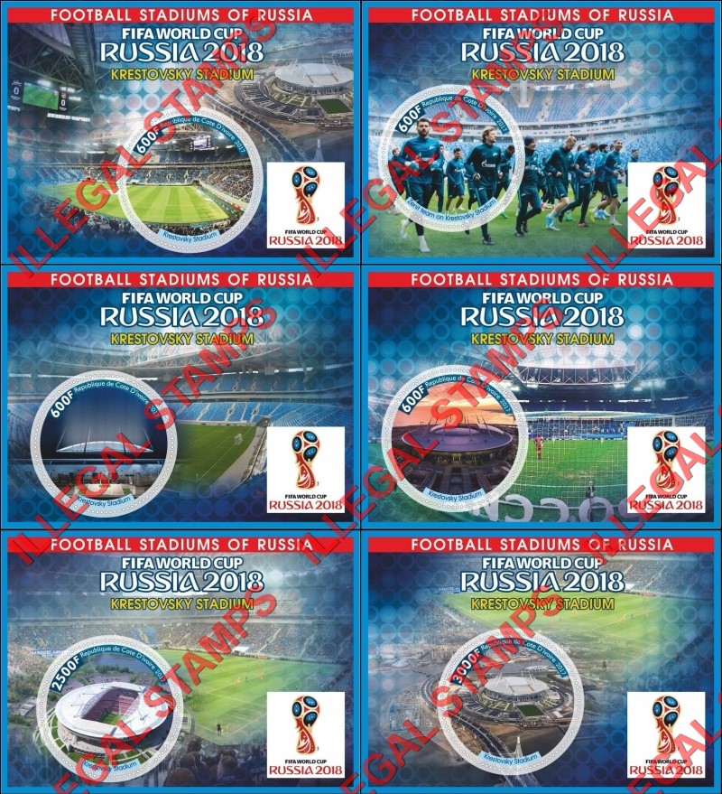 Ivory Coast 2017 World Cup Soccer (Football) Stadiums (Different) Illegal Stamp Souvenir Sheets of 1