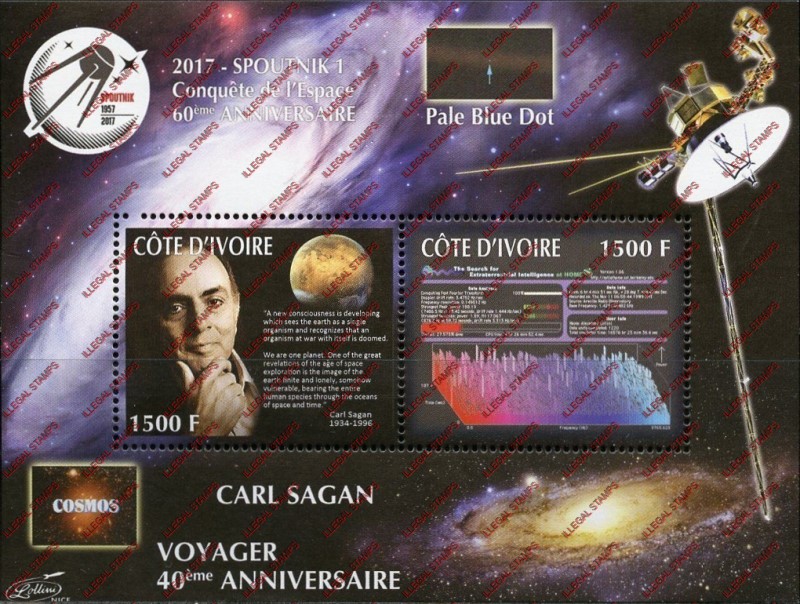 Ivory Coast 2017 Space Carl Sagan Illegal Stamp Souvenir Sheet of 2
