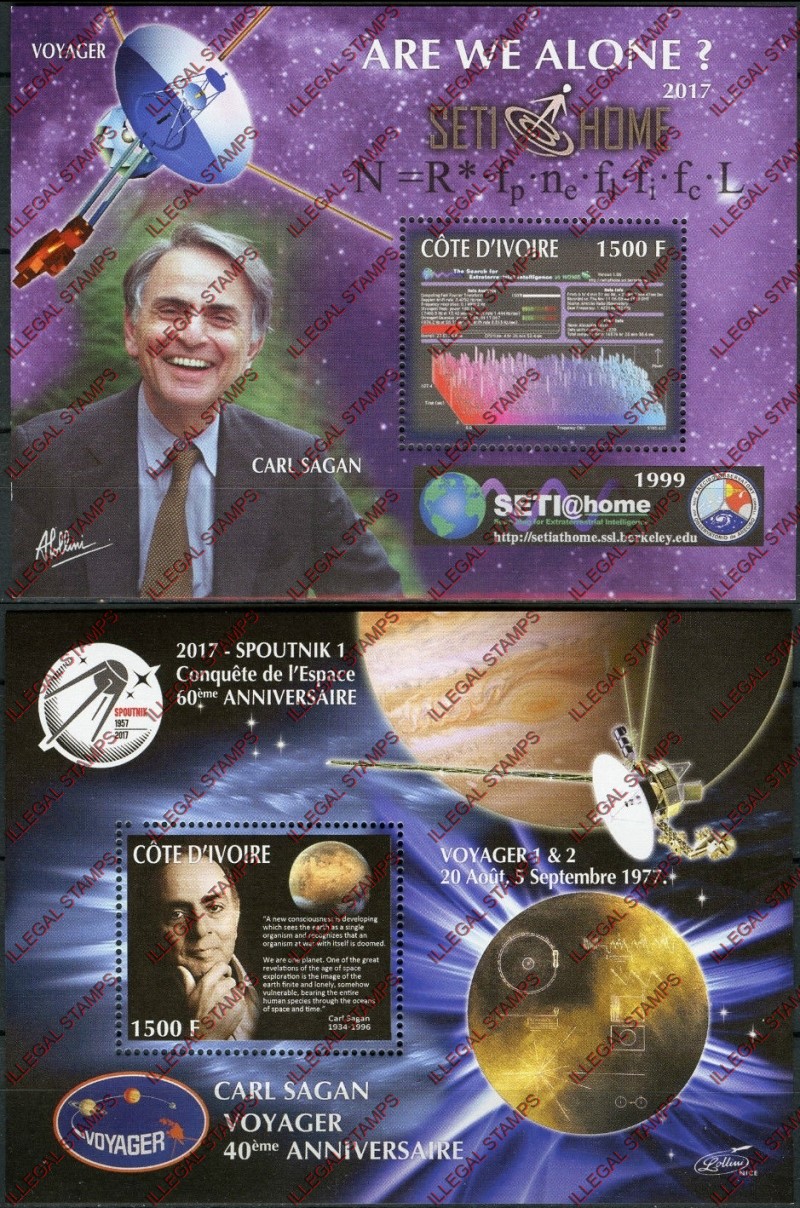 Ivory Coast 2017 Space Carl Sagan Illegal Stamp Souvenir Sheets of 1