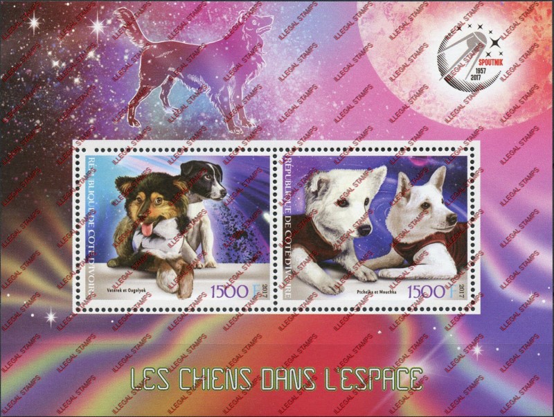 Ivory Coast 2017 Space Dogs Illegal Stamp Souvenir Sheet of 2