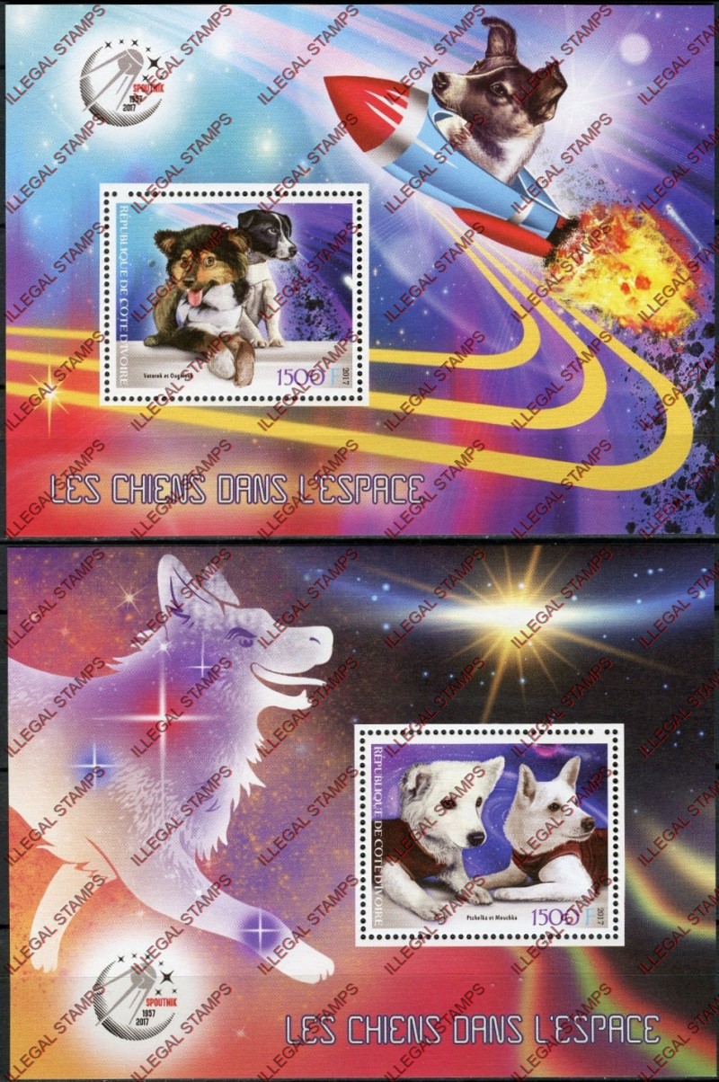 Ivory Coast 2017 Space Dogs Illegal Stamp Souvenir Sheets of 1
