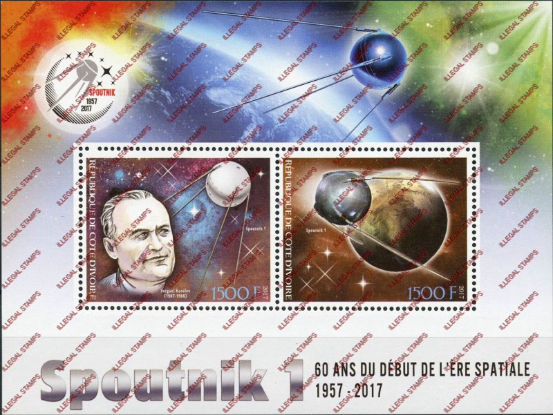 Ivory Coast 2017 Space Sputnik 1 Illegal Stamp Souvenir Sheet of 2