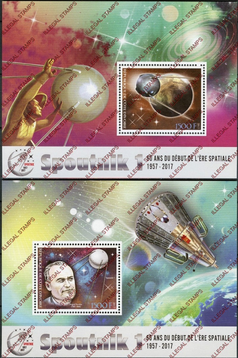 Ivory Coast 2017 Space Sputnik 1 Illegal Stamp Souvenir Sheets of 1