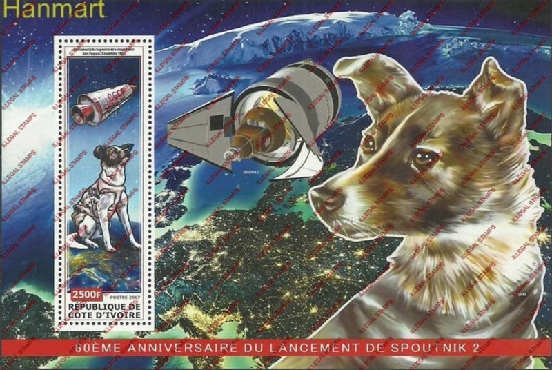Ivory Coast 2017 Space Sputnik 2 Russia Illegal Stamp Souvenir Sheet of 1