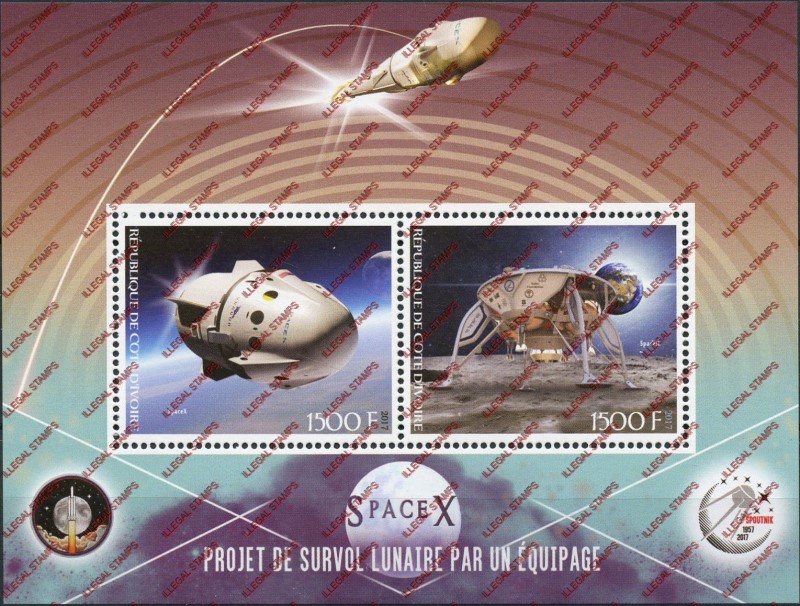 Ivory Coast 2017 Space X Illegal Stamp Souvenir Sheet of 2