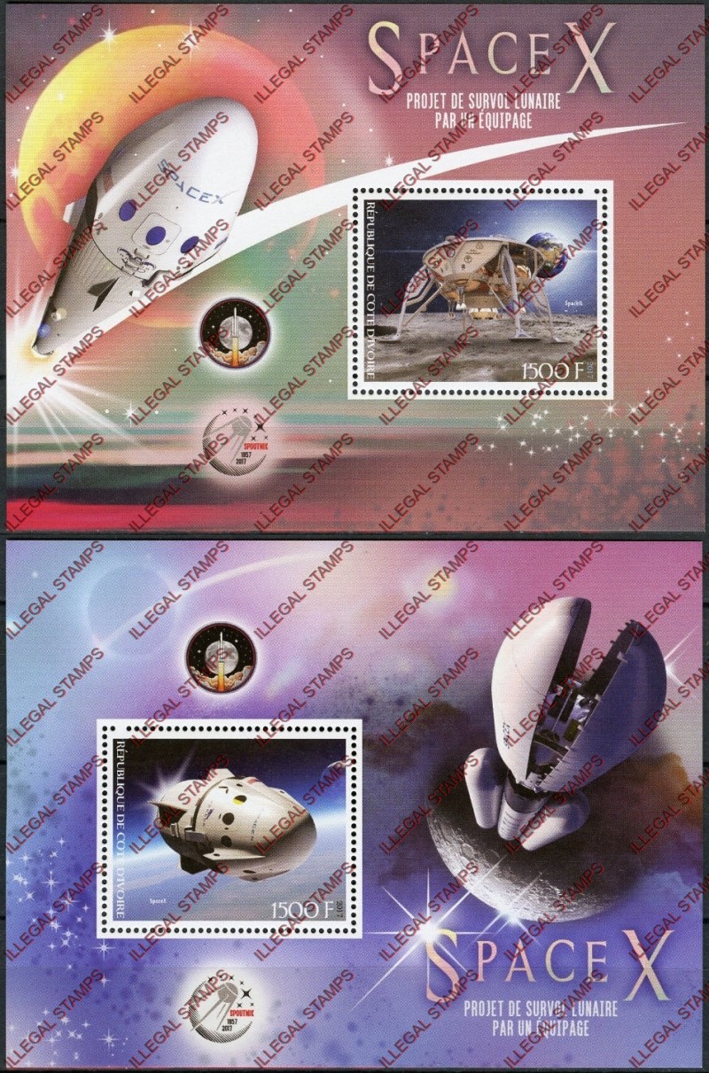 Ivory Coast 2017 Space X Illegal Stamp Souvenir Sheets of 1