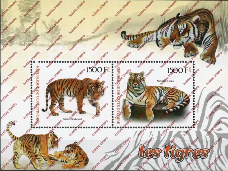 Ivory Coast 2017 Tigers Illegal Stamp Souvenir Sheet of 2