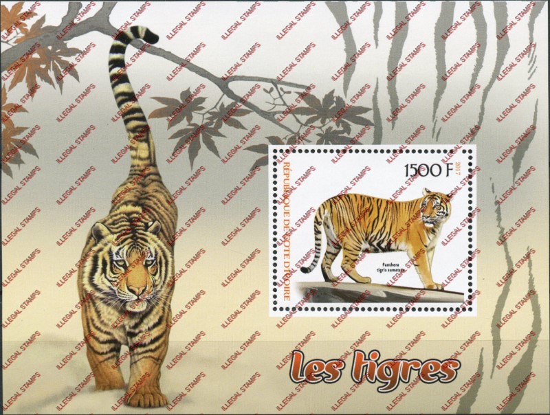 Ivory Coast 2017 Tigers Illegal Stamp Souvenir Sheet of 1