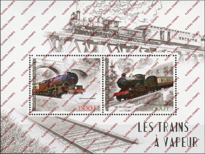 Ivory Coast 2017 Trains Illegal Stamp Souvenir Sheet of 2