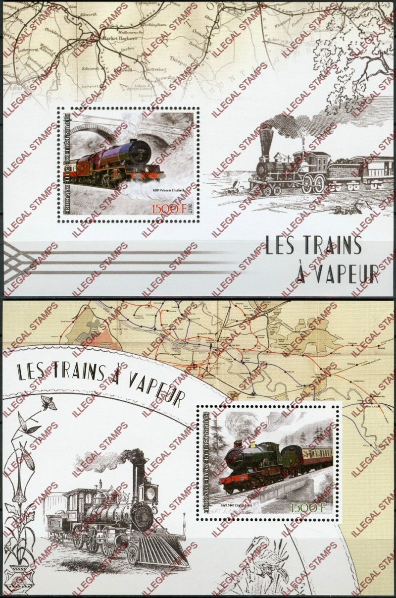Ivory Coast 2017 Trains Illegal Stamp Souvenir Sheets of 1