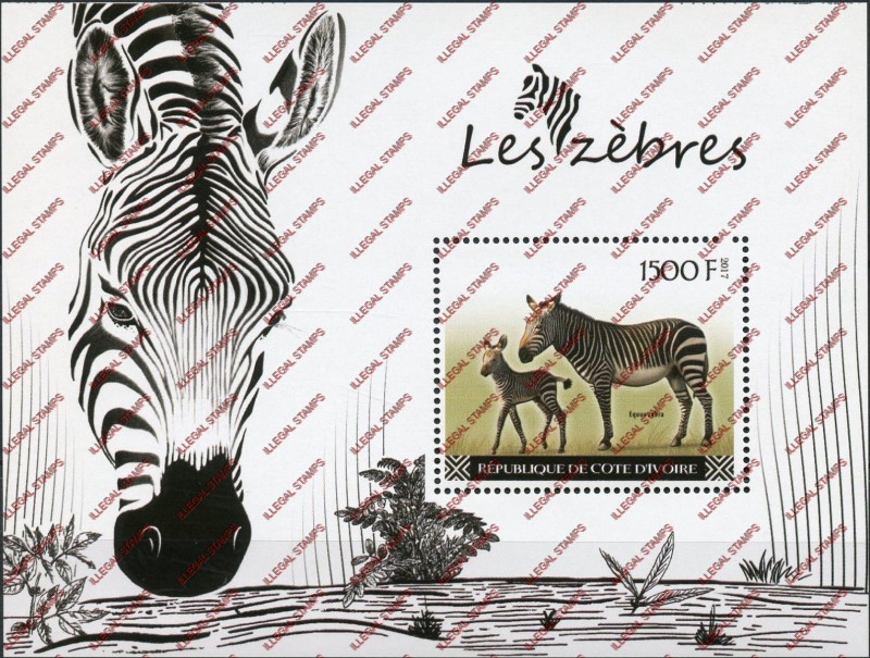 Ivory Coast 2017 Zebras Illegal Stamp Souvenir Sheet of 1