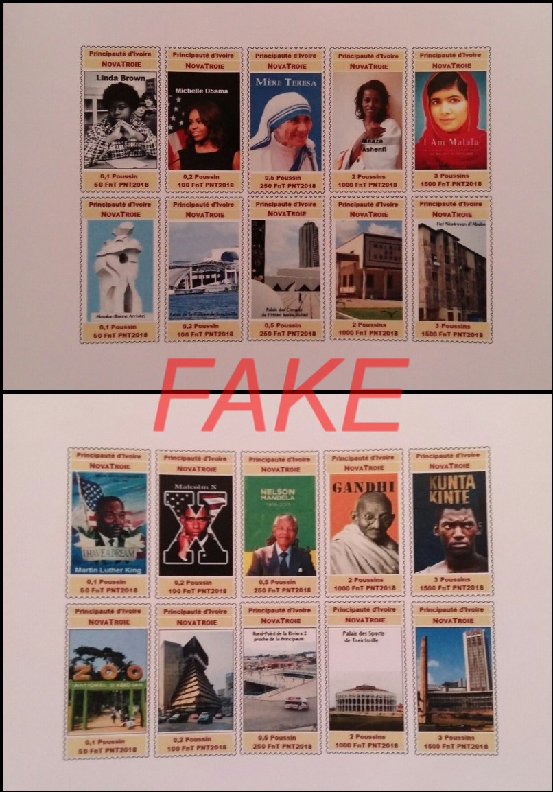 Ivory Coast 2018 Fake Principality d'Ivore Stamps Featuring Famous People and Buildings