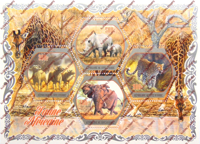 Ivory Coast 2018 African Fauna Illegal Stamp Souvenir Sheet of 4
