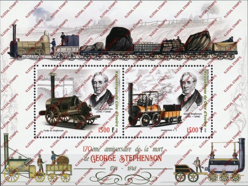 Ivory Coast 2018 Anniversaries Death of George Stephenson Illegal Stamp Souvenir Sheet of 2