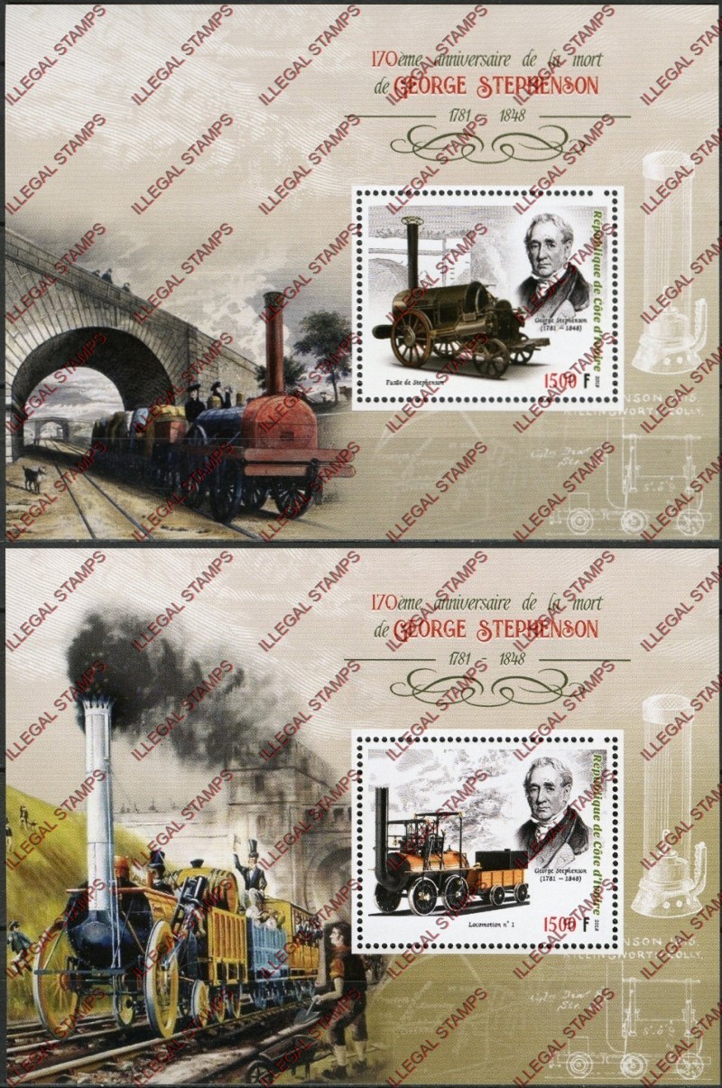 Ivory Coast 2018 Anniversaries Death of George Stephenson Illegal Stamp Souvenir Sheets of 1