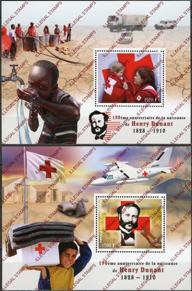 Ivory Coast 2018 Anniversaries Birth of Henry Dunant Illegal Stamp Souvenir Sheets of 1